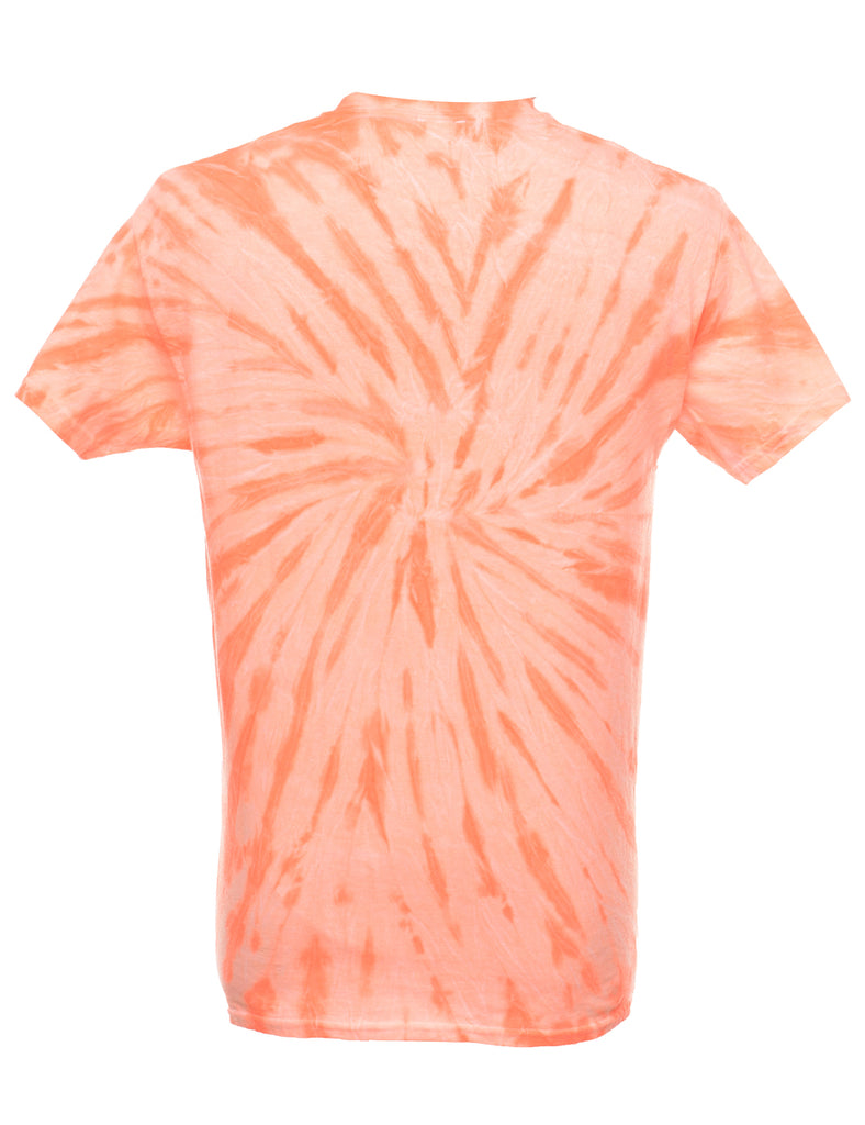 Tie Dye Design Orange & White Destin Printed T-shirt - M