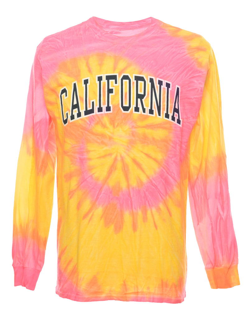 Tie Dye Design Pink & Yellow California Printed T-shirt - M