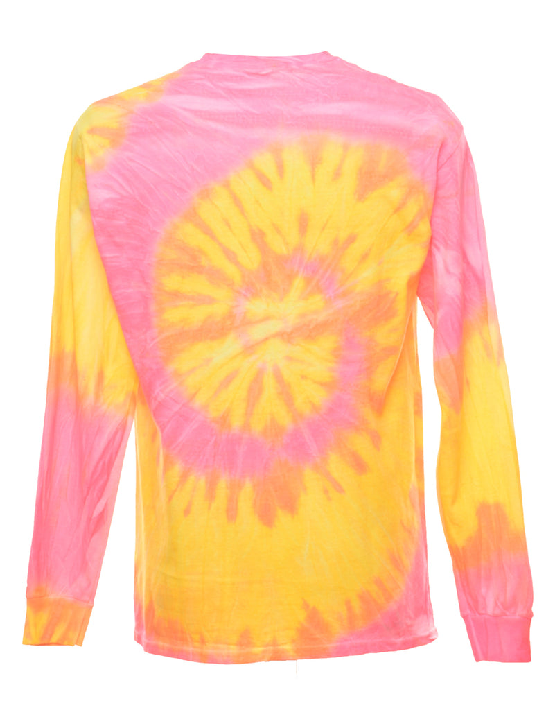 Tie Dye Design Pink & Yellow California Printed T-shirt - M