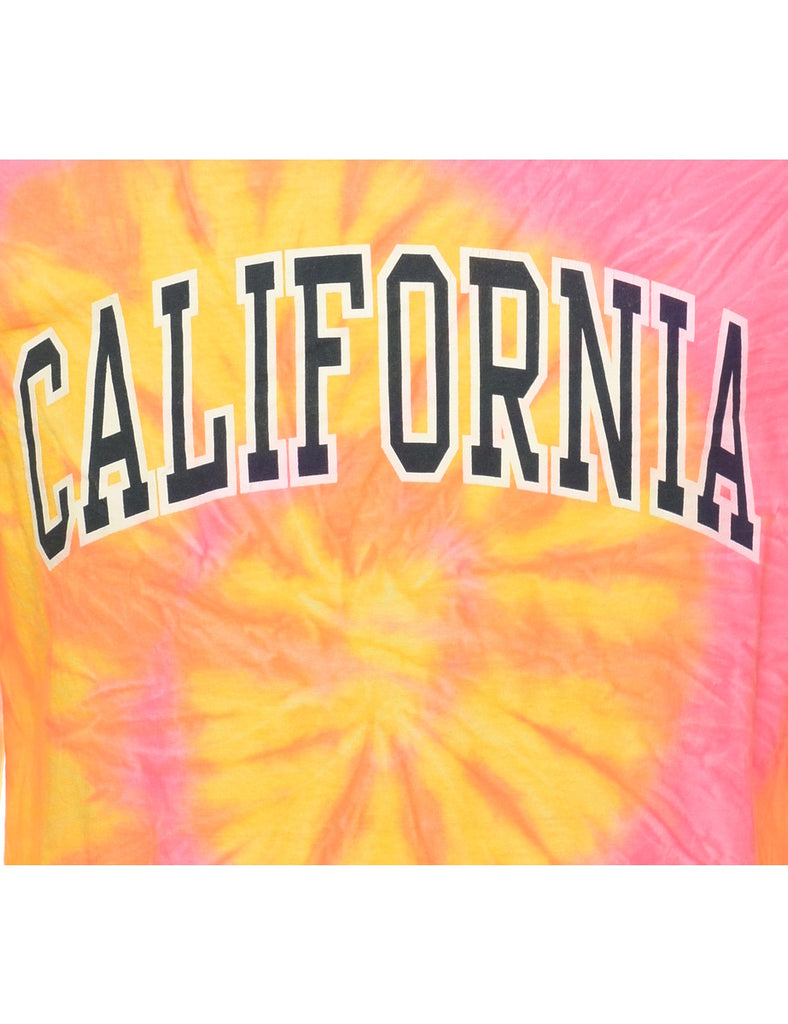 Tie Dye Design Pink & Yellow California Printed T-shirt - M