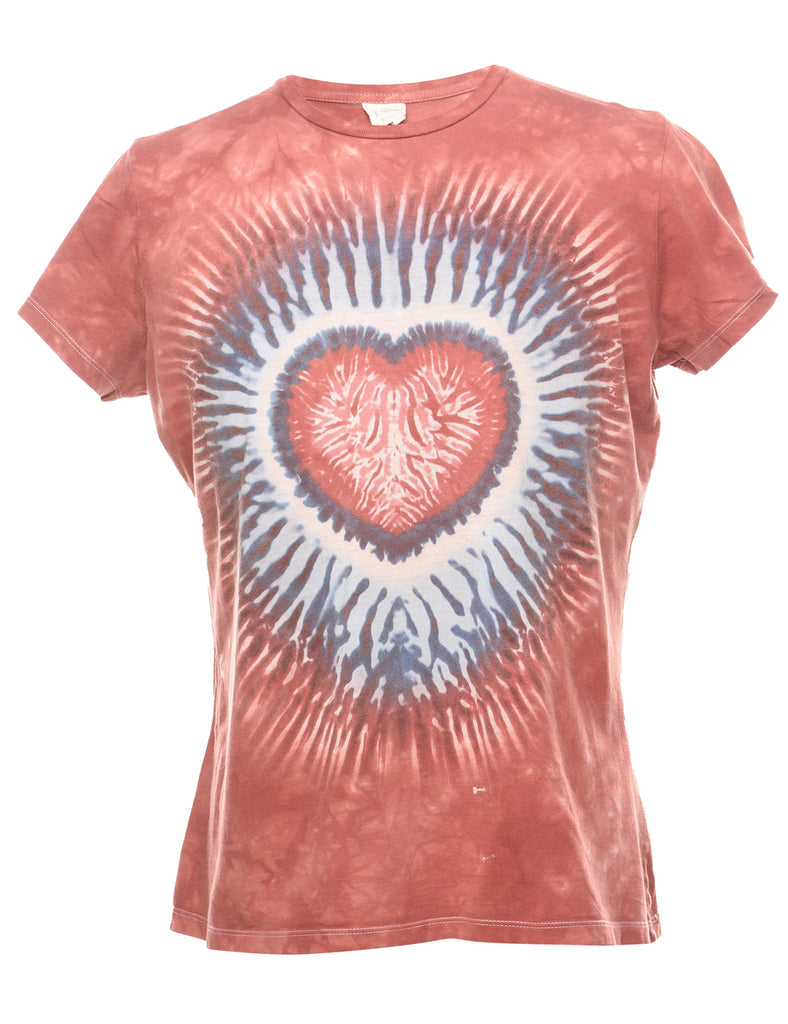 Tie-Dye Terracotta & White Heart Design T-Shirt  - L