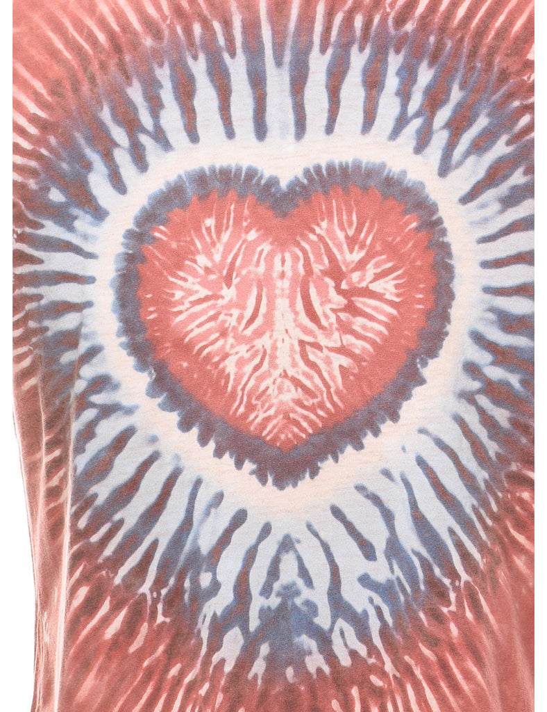 Tie-Dye Terracotta & White Heart Design T-Shirt  - L