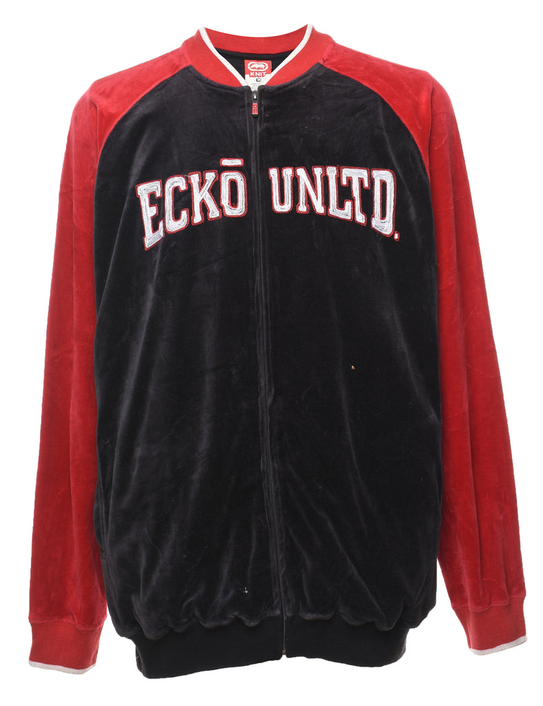 Velour Black & Red Ecko Design Y2K Embroidered Track Top - M