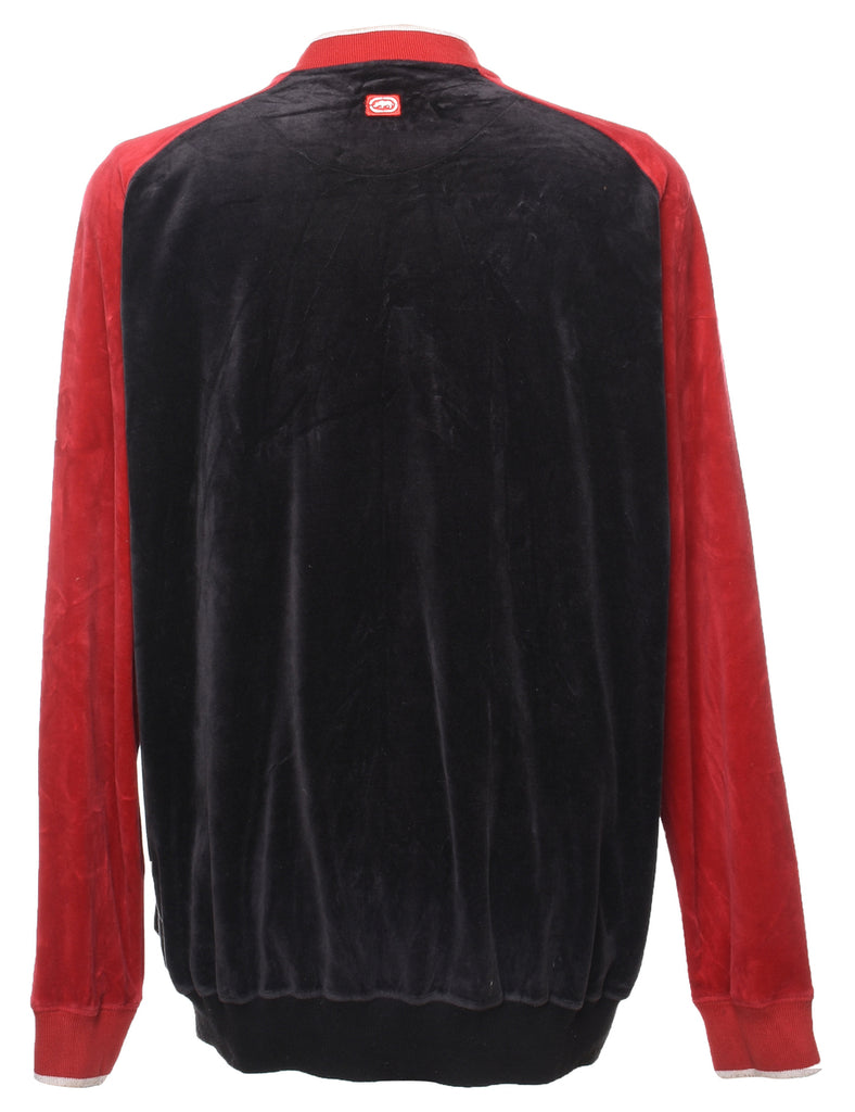 Velour Black & Red Ecko Design Y2K Embroidered Track Top - M