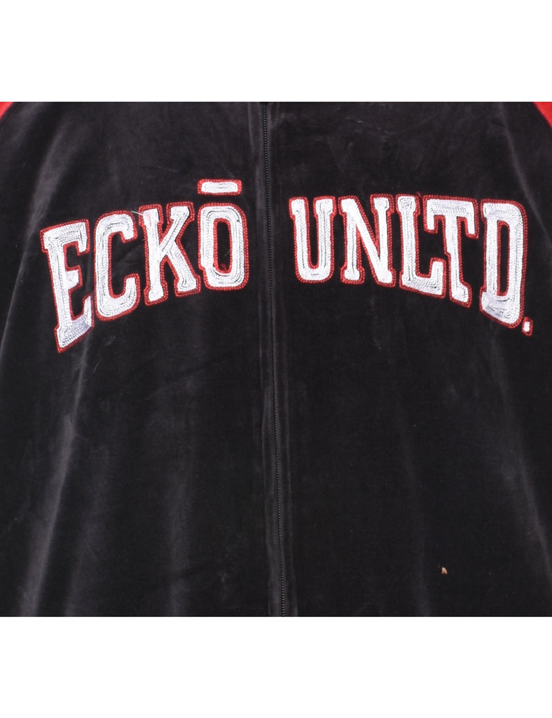 Velour Black & Red Ecko Design Y2K Embroidered Track Top - M