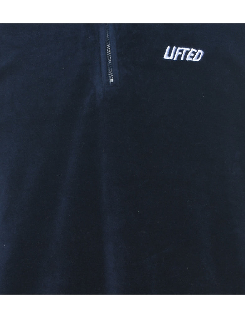 Velvet Navy Zip-Front Plain Sweatshirt - L