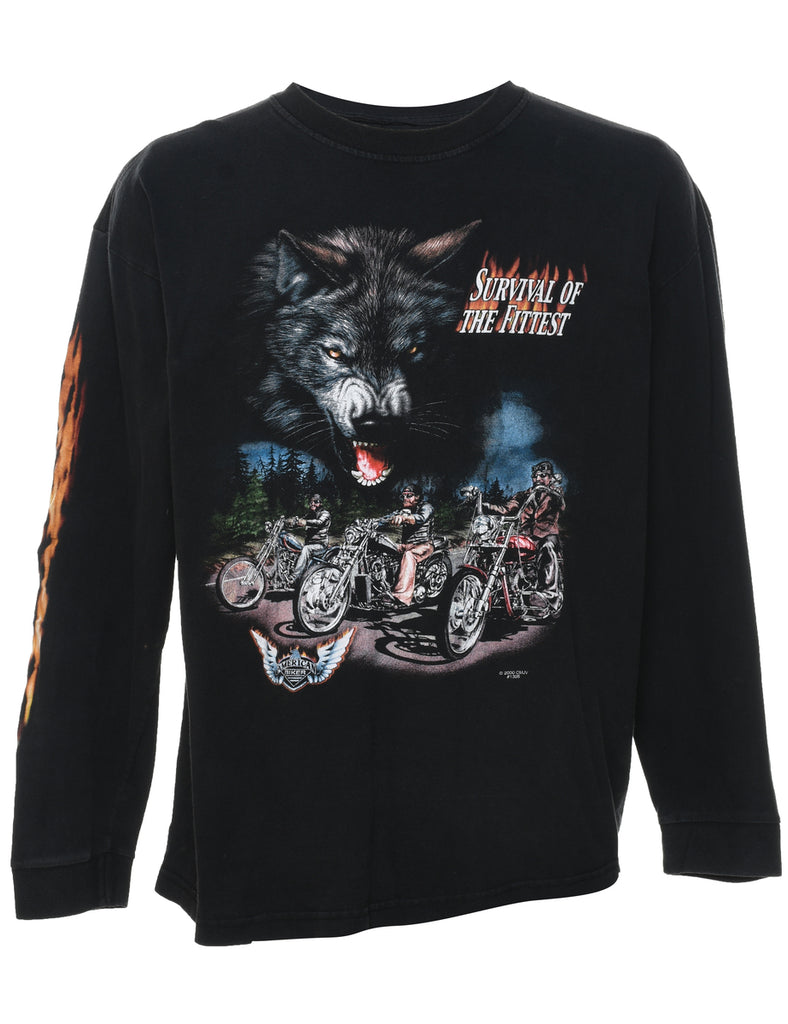 Wolf Design Black Graphic T-shirt - L