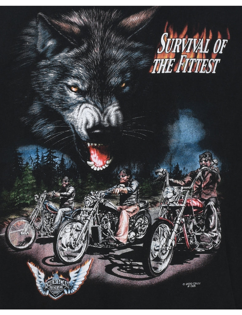 Wolf Design Black Graphic T-shirt - L