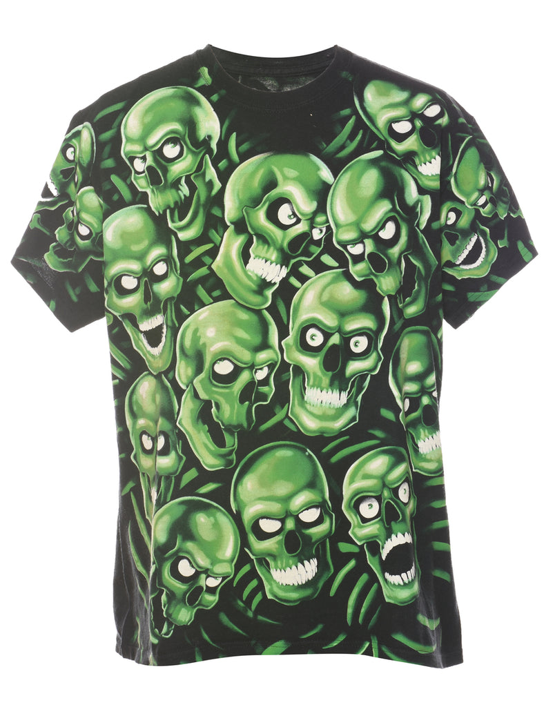 Y2K Liquid Blue Skull Design T-Shirt - M