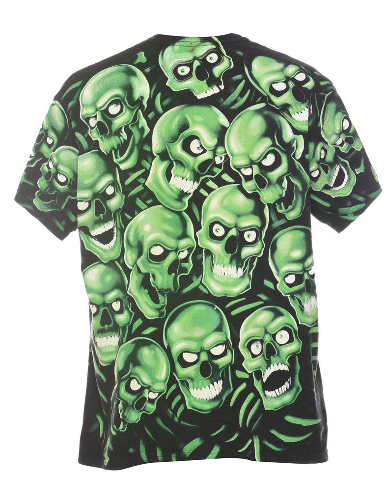 Y2K Liquid Blue Skull Design T-Shirt - M