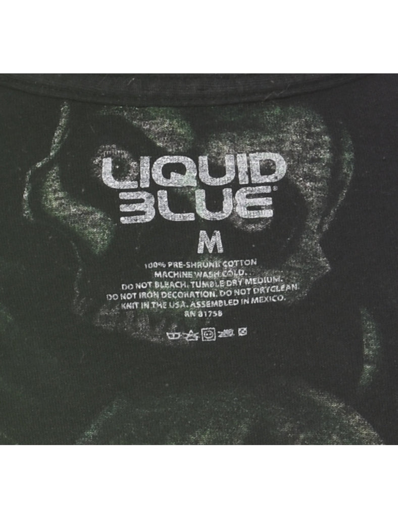 Y2K Liquid Blue Skull Design T-Shirt - M