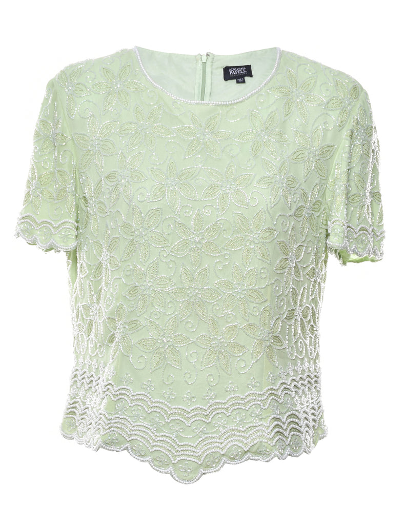 100% Silk Beaded Party Top - M