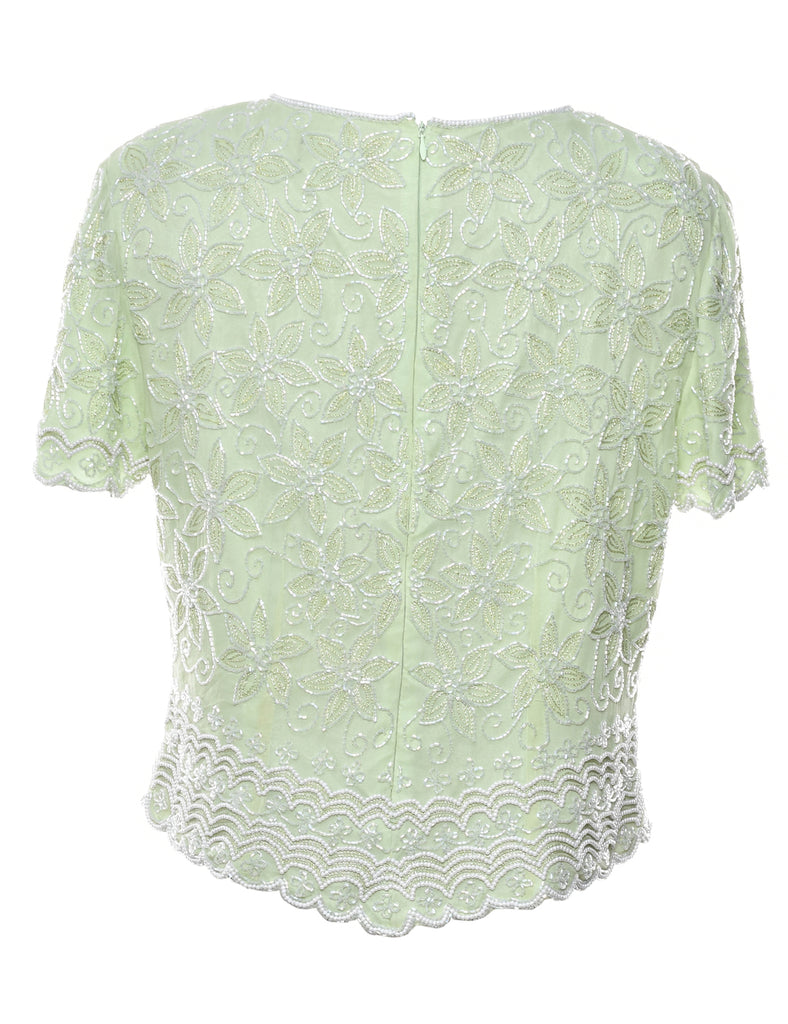 100% Silk Beaded Party Top - M