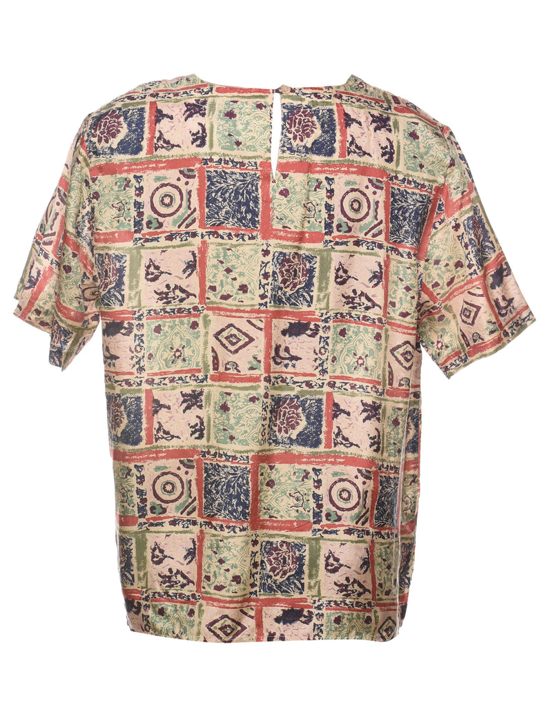 100% Silk Printed Multi-Colour Top - M