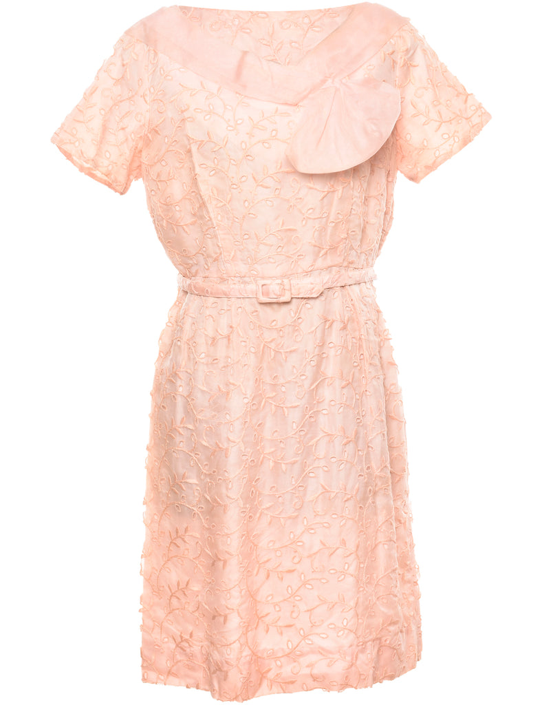 1960s Peach Lace Embroidered Dress - M