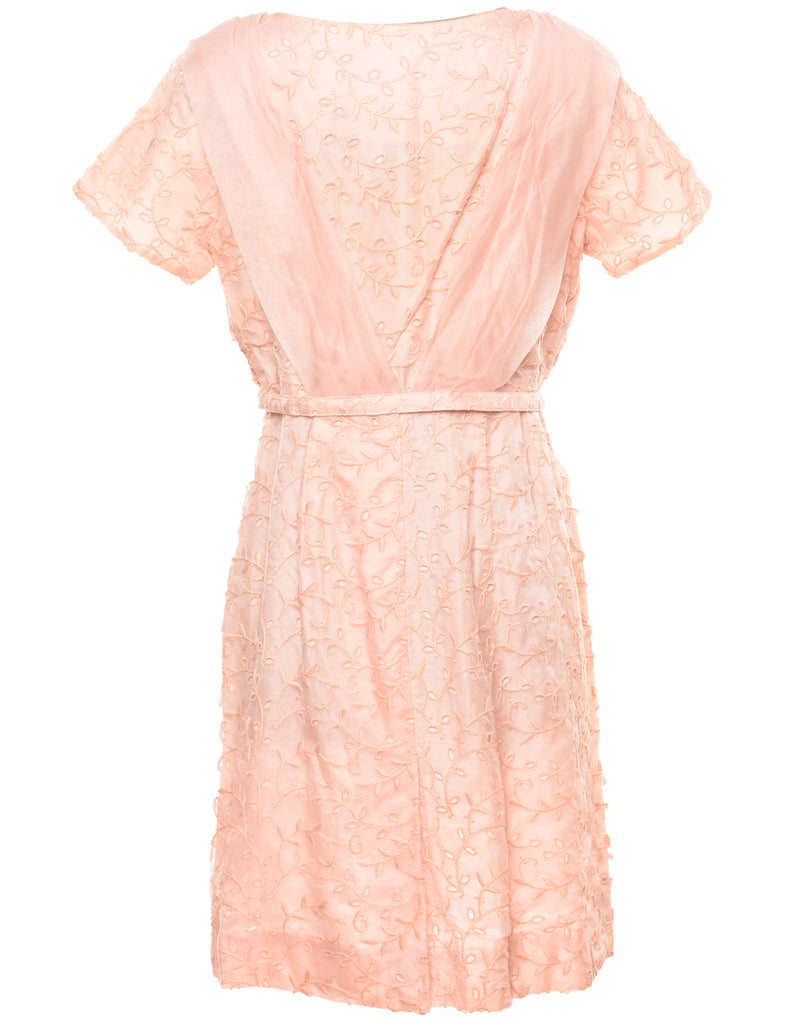 1960s Peach Lace Embroidered Dress - M