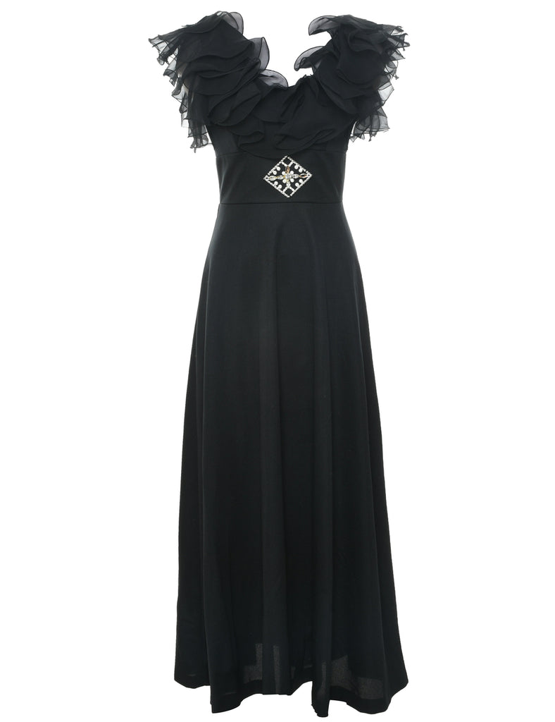 1970s Black Maxi Dress - S