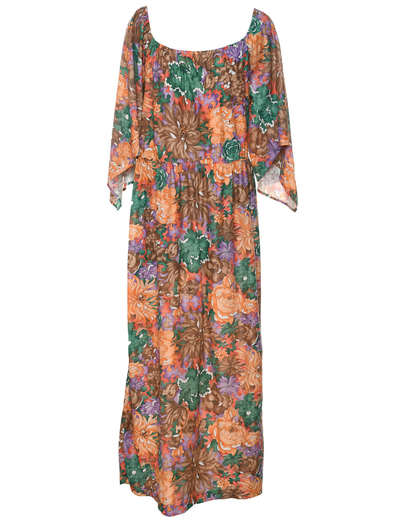 1970s Floral Print Maxi Dress - M