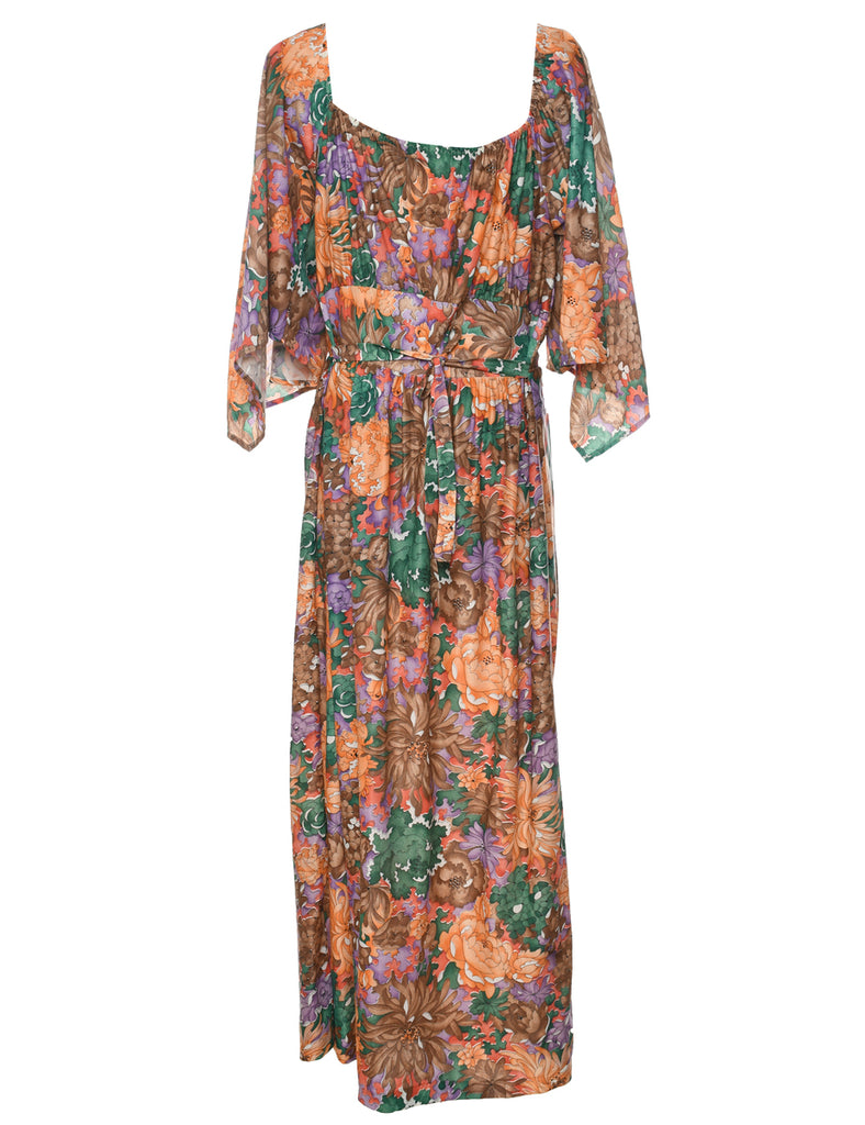 1970s Floral Print Maxi Dress - M