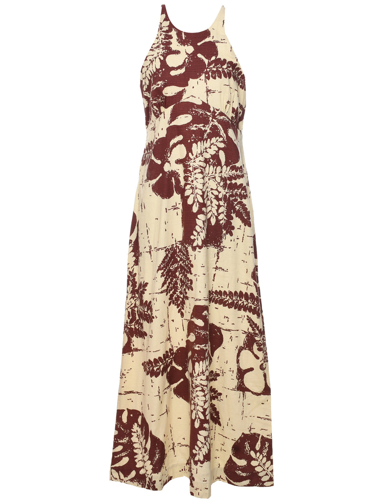 1970s Leafy Print Maxi Dress - S