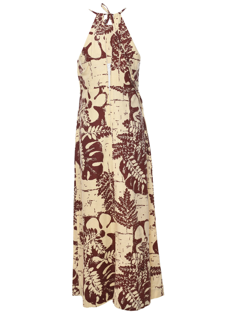 1970s Leafy Print Maxi Dress - S
