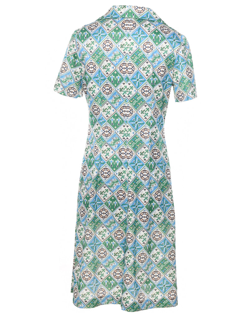 1970s Midi Length Ethnic Print Dress - M