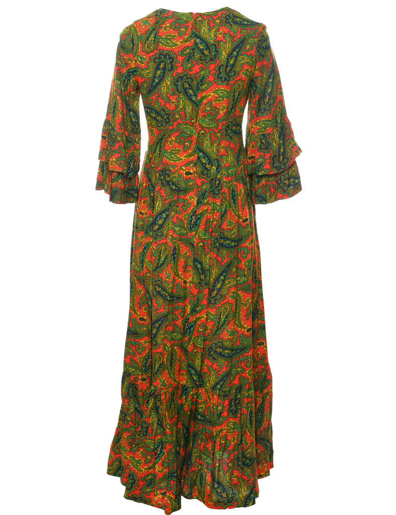 1970s Paisley Print Maxi Dress - S