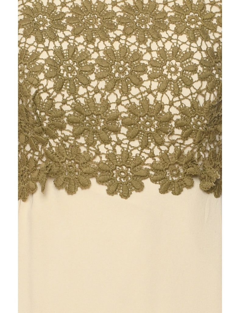 1970s Pale Yellow Crochet Detail Maxi Dress - S