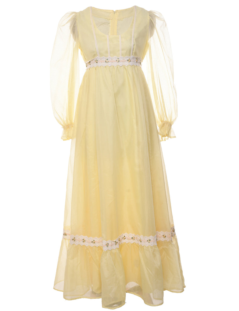 1970s Pale Yellow Maxi Dress - S