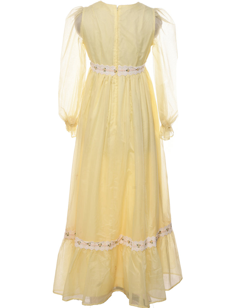1970s Pale Yellow Maxi Dress - S