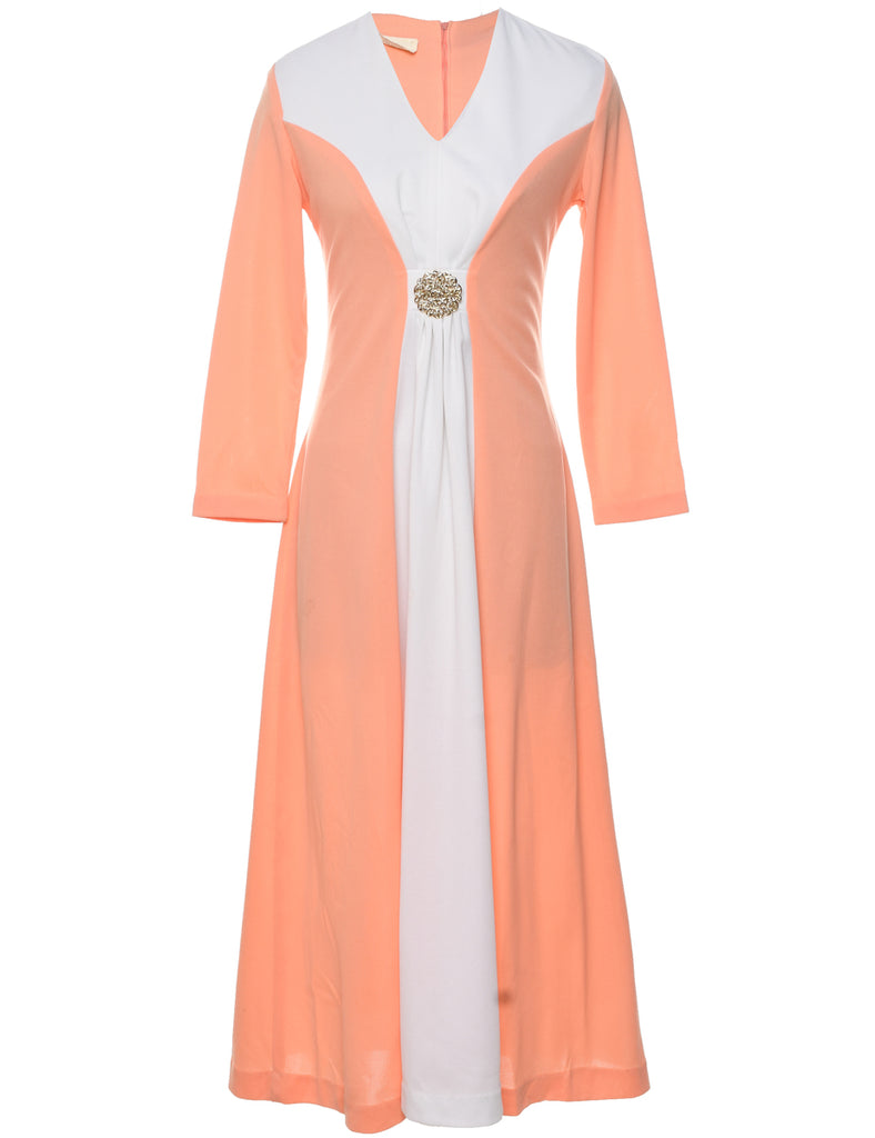 1970s Peach Maxi Dress - M