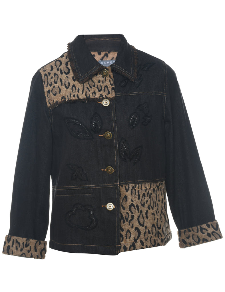 1990s Animal Print Denim Jacket - L