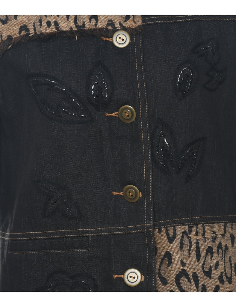 1990s Animal Print Denim Jacket - L