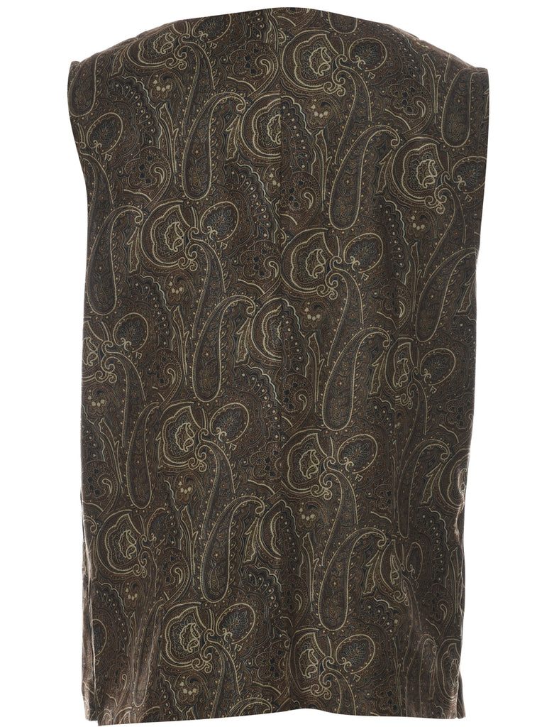 1990s Olive Green Paisley Waistcoat  - M