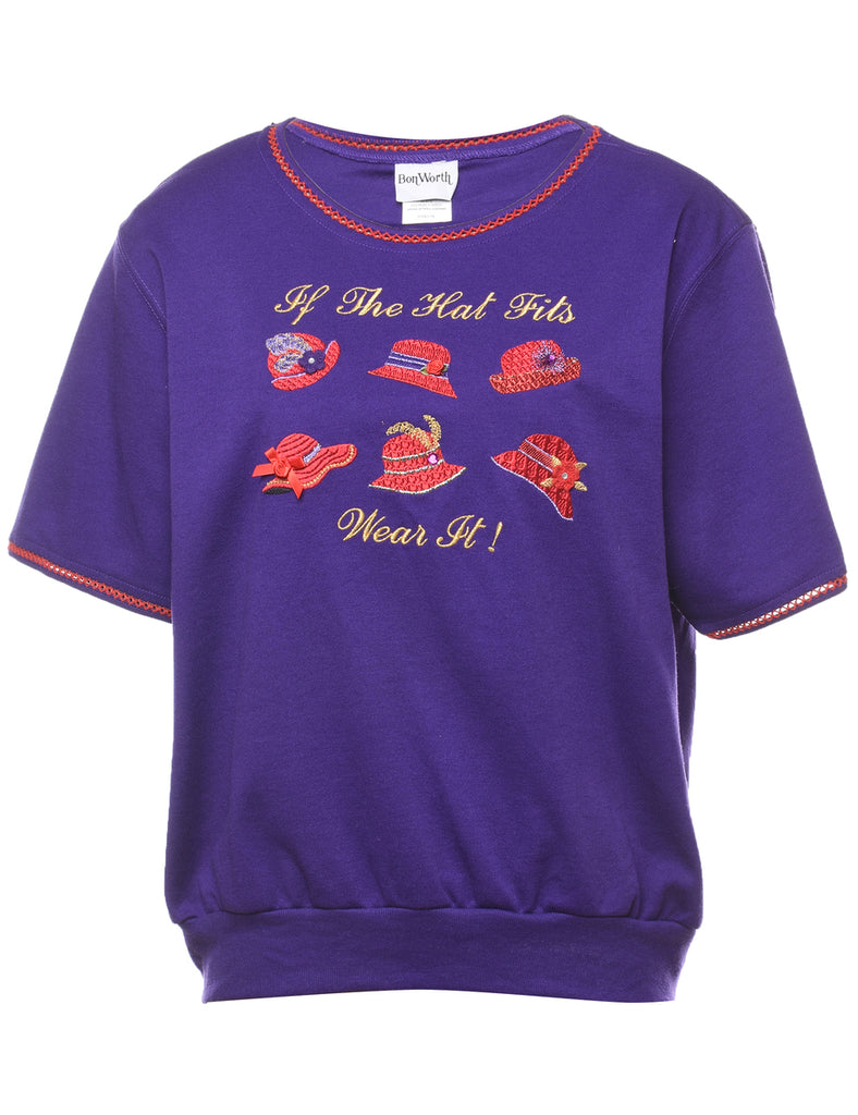 1990s Purple Hat Design Sweatshirt - M