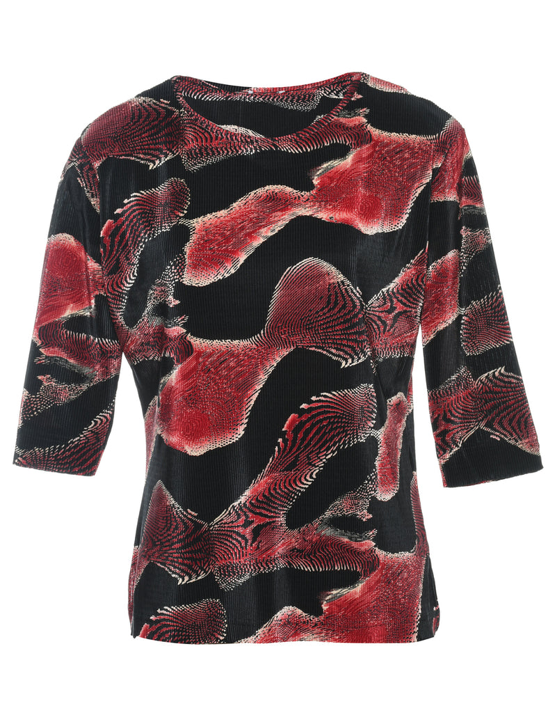 Abstract Design Black & Red Smocked Top - L