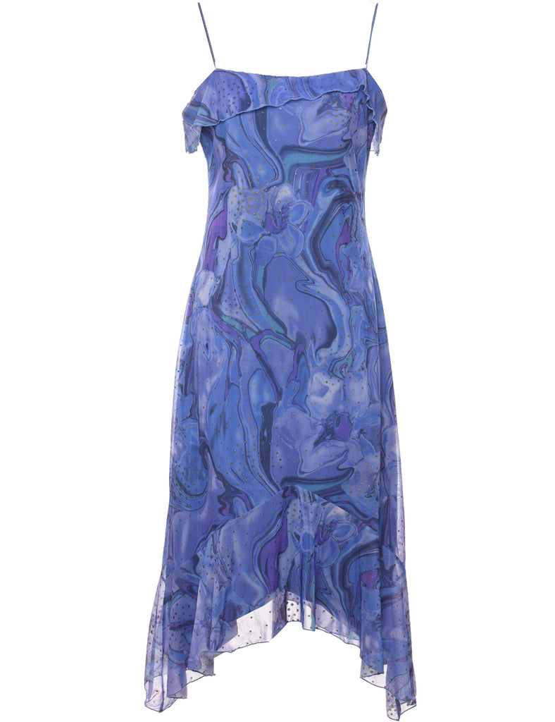 Abstract Pattern Blue Strappy Y2K Evening Dress - M