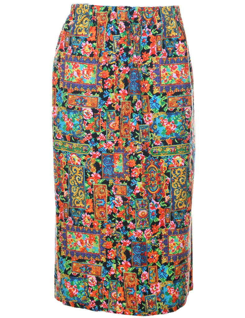 Abstract Print Maxi Skirt - L