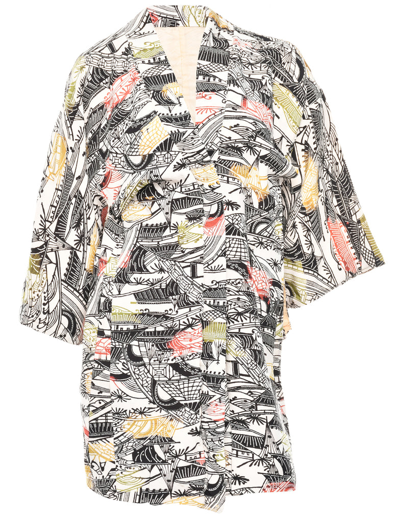 Abstract Print Midi Length Kimono - L