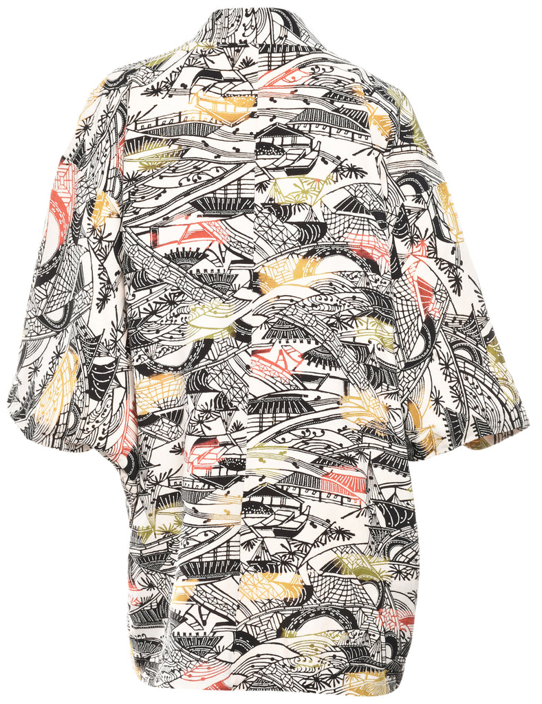 Abstract Print Midi Length Kimono - L