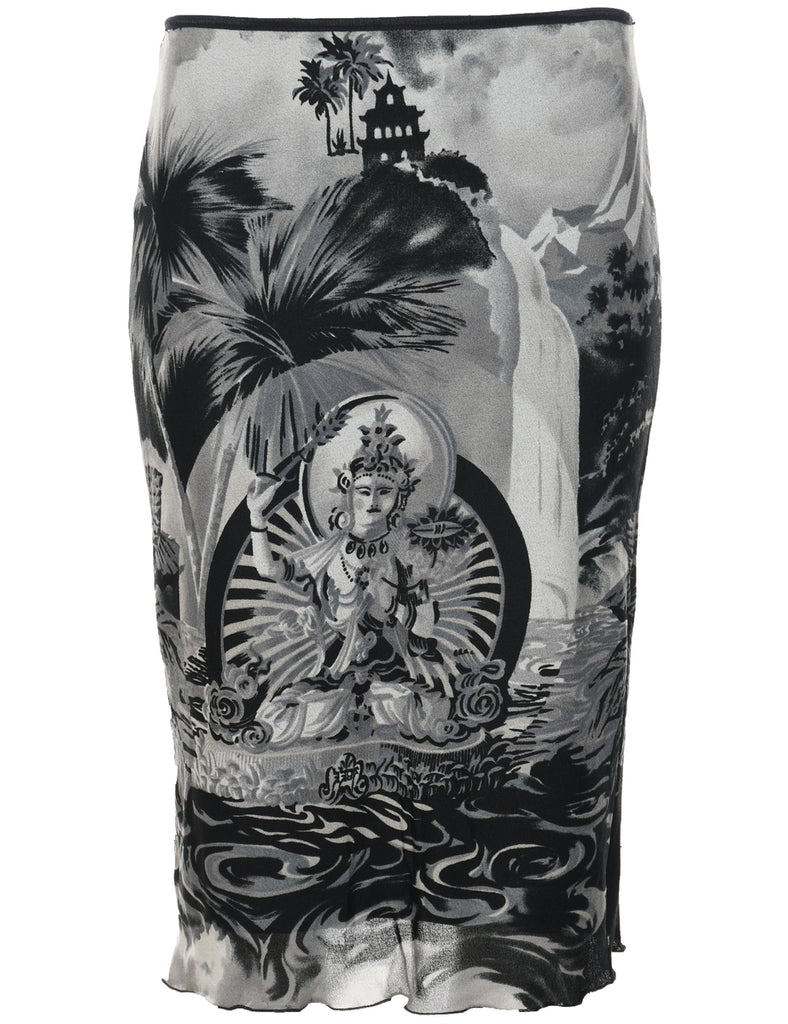 Abstract Print Pencil Skirt - S