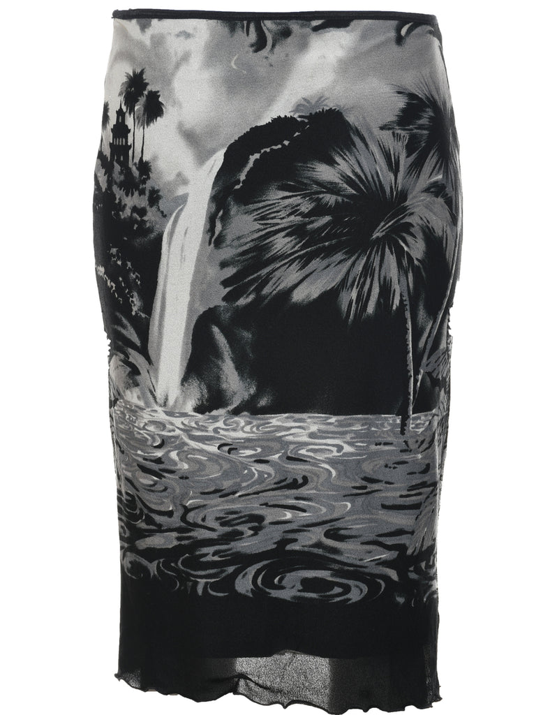 Abstract Print Pencil Skirt - S