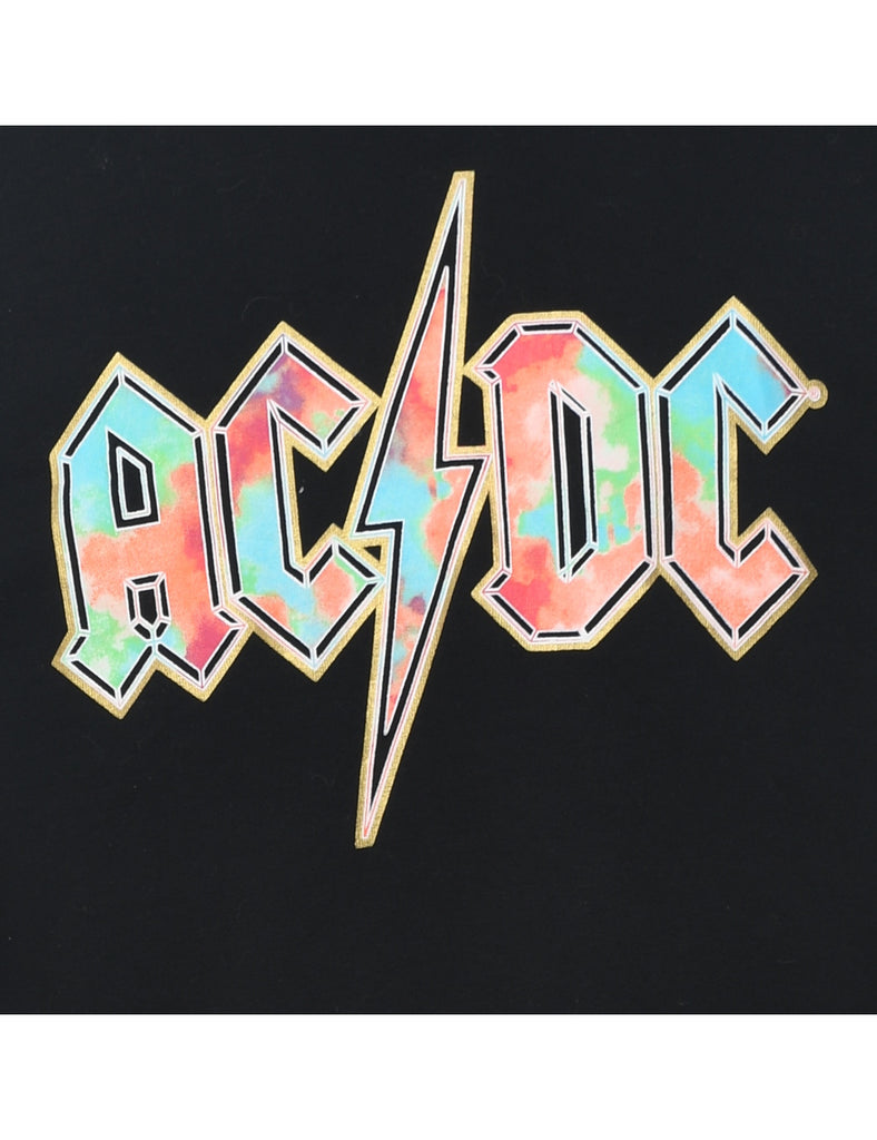 AC/DC Cropped Black Printed Sweatshirt - M