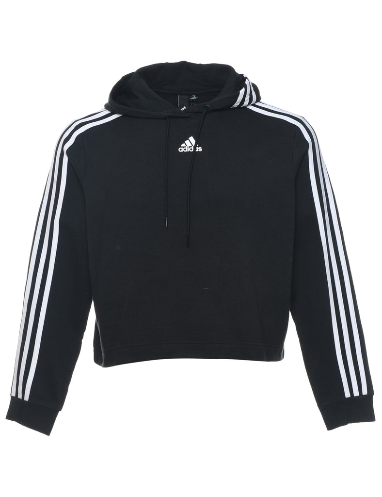 Adidas Black & White Cropped Hooded Sweatshirt - L