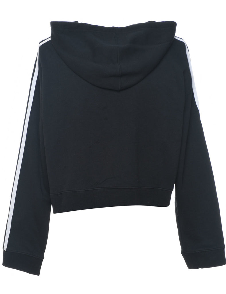 Adidas Hooded Black & White Contrast Three-Stripe Sweatshirt - M