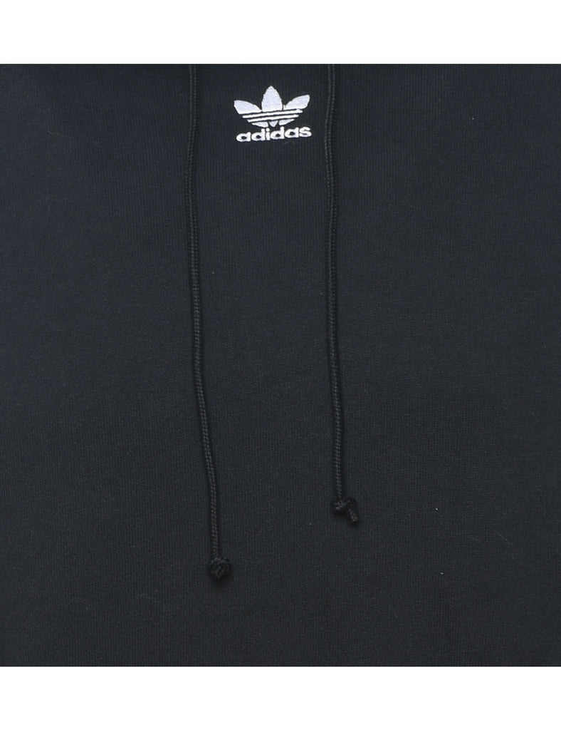 Adidas Hooded Black & White Contrast Three-Stripe Sweatshirt - M