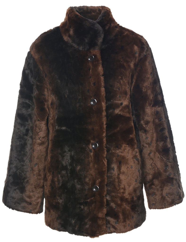 Animal Print Faux Fur Coat - L