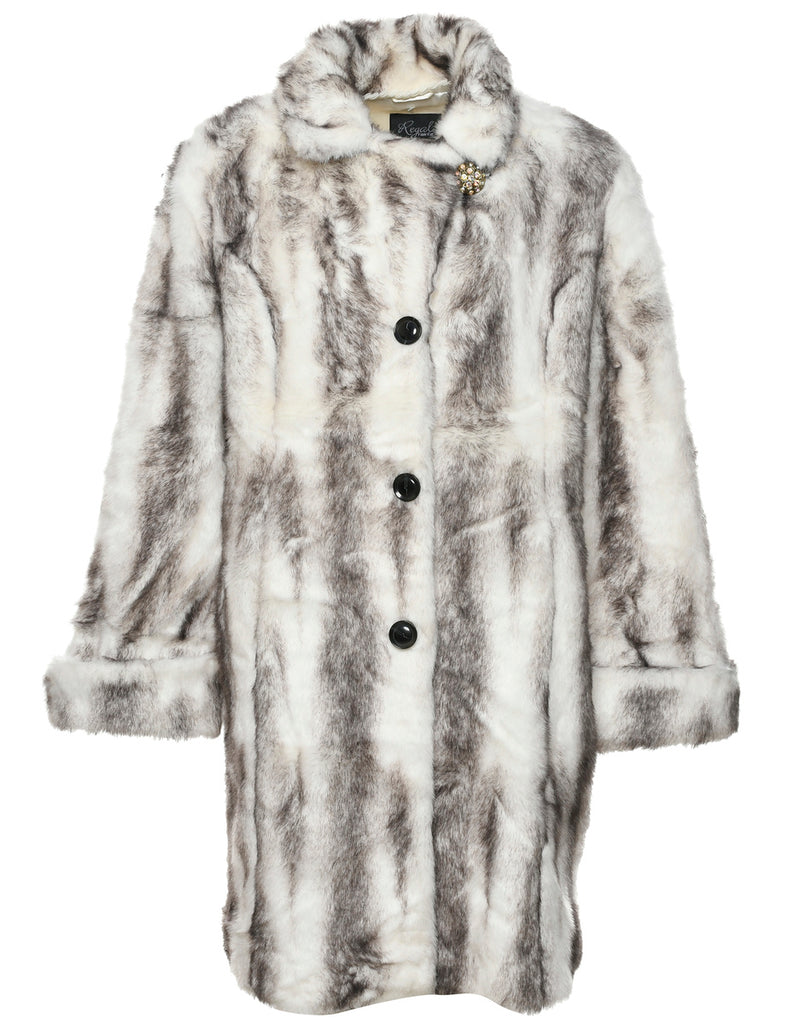 Animal Print Faux Fur Coat - L