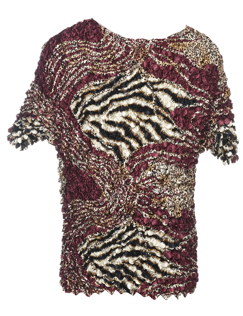 Animal Print Multi-Colour Smocked Top - L