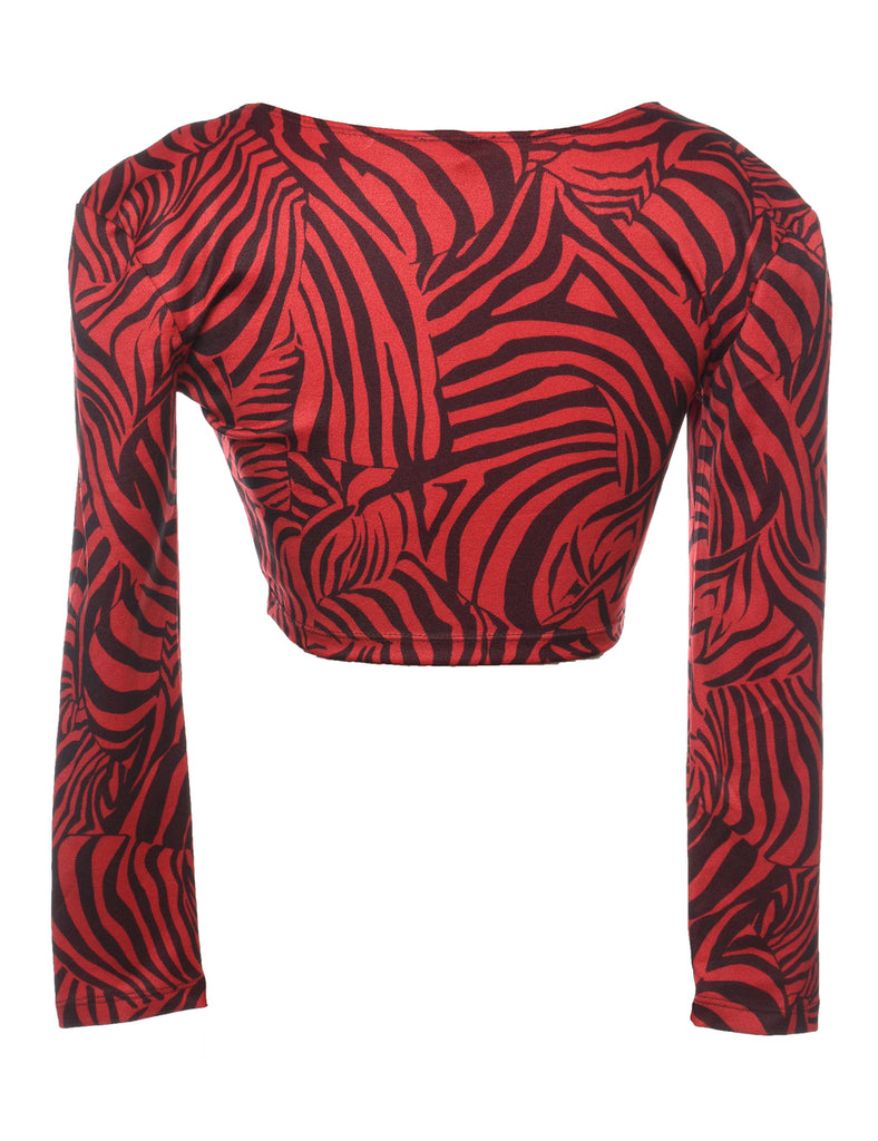 Animal Print Red & Black 1990s Cropped Evening Top - S